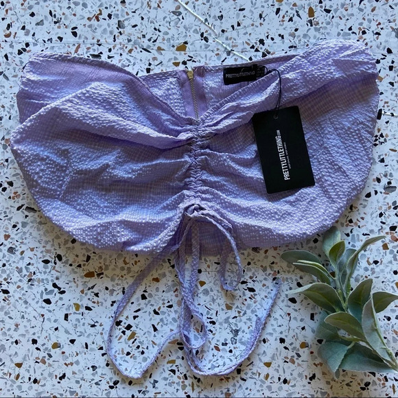 Crop Soft Glam Top Cut Out Lilac Girly Halterneck 10US PRETTY LITTLE THING NEW - Picture 12 of 13